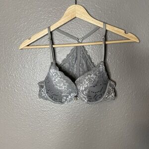 Tarea Bra Gray Lace Padded Underwire Adjustable Front Clasp Women's Size 34 B